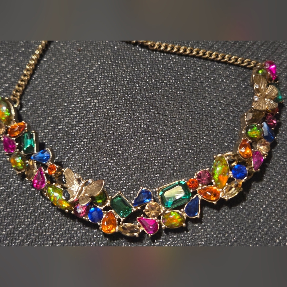 Betsey Johnson Retired Mulit-Colorful Gemstone Butterfly Necklace - Picture 4 of 4
